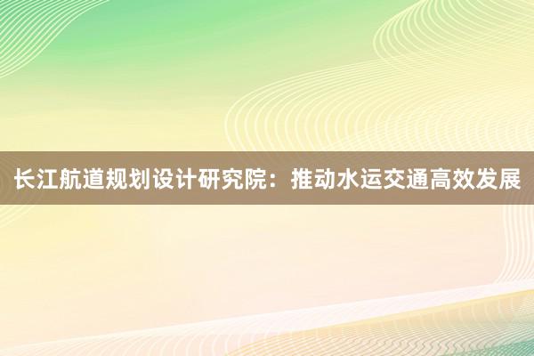 长江航道规划设计研究院：推动水运交通高效发展